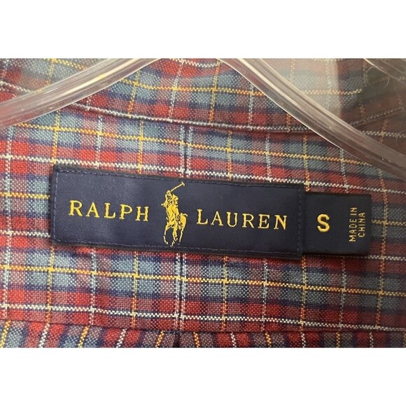 Ralph Lauren Men's Button Up Shirt Red Blue Plaid Cotton Logo Casual Small - Picture 4 of 12